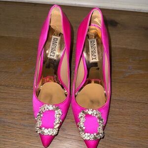 Badgley Mischka Neon Pink Satin Heels Size 7